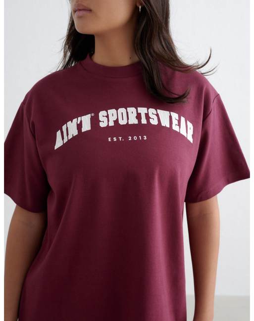 Aim'n - Merlot - T-shirt boyfriend stile college color merlot, 3 di 4