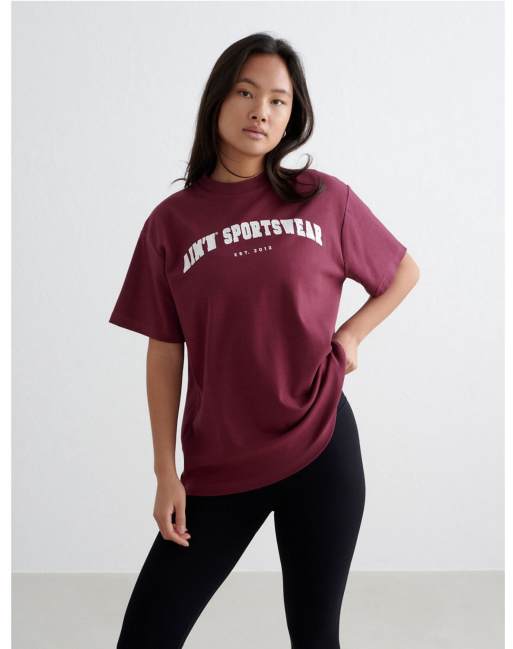 Aim'n - Merlot - T-shirt boyfriend stile college color merlot, 4 di 4