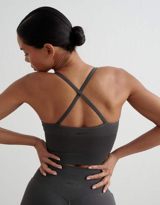 Aim'n - Mørkegrå formende sømløs bralette med krydsdesign på ryggen, 2 af 4
