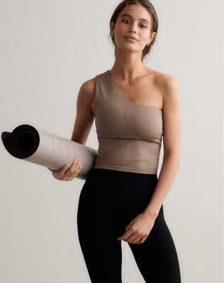 Aim'n - Nahtloses, formendes Bustier in meliertem Espresso-Braun mit One-Shoulder-Träger-Brown