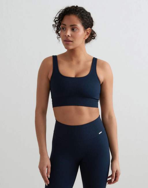 Aim'n – Navy – Gerippte, nahtlose BH in Blau, 3 von 4