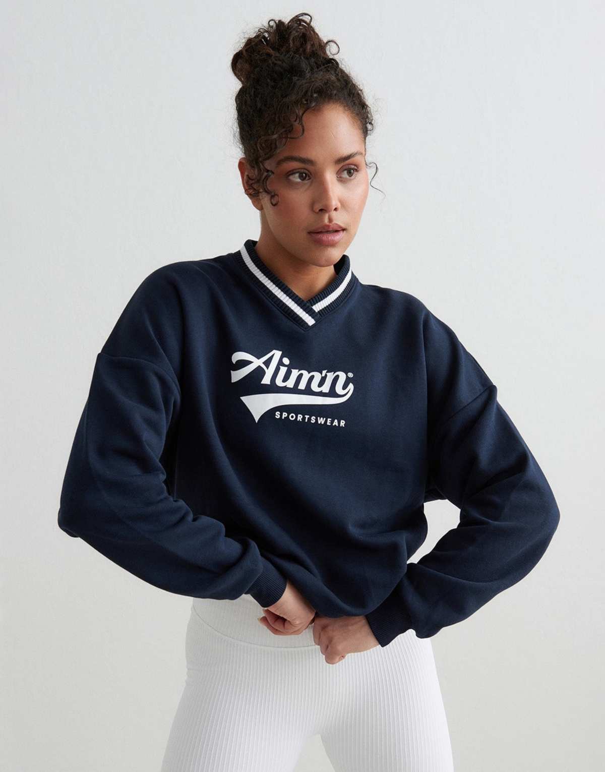 Aim'n Navy pitch v-neck sweatshirt in blue