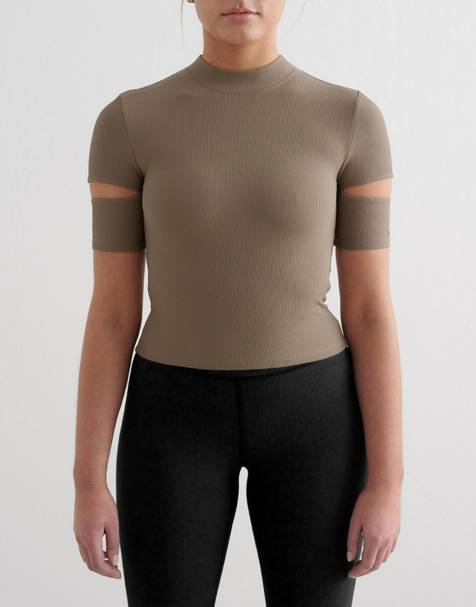 Aim'n Nougat ribbed performance cut out top in brown - view 1