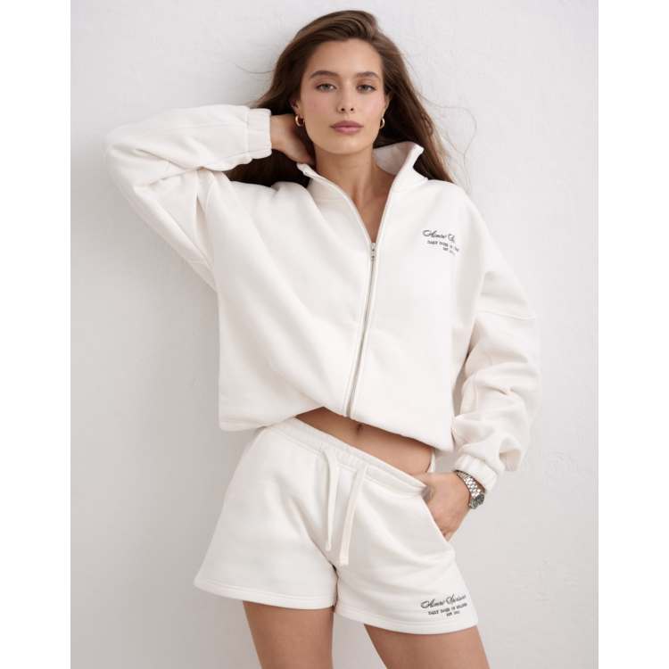 Aim'n Off white script zip jacket in off white | ASOS