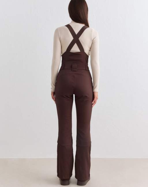 Aim'n pantaloni con pettorina termici elasticizzati color cioccolato, 2 di 4