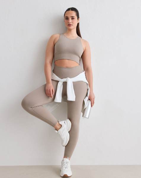 Aim'n Petite – Gerippte, nahtlose Leggings in dunklem Lehmbeige - view 1