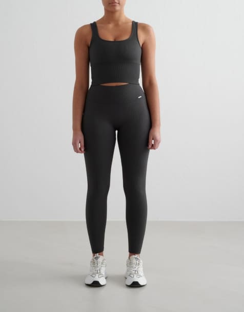 Aim'n Petite - Mørkegrå ribstrikkede sømløse leggings - view 1