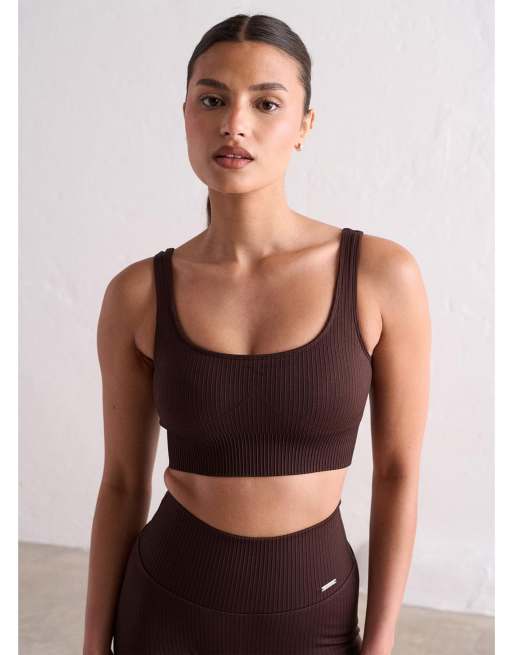 Aim'n - Reggiseno a coste senza cuciture color cacao, 2 di 4