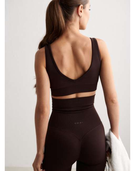Aim'n - Reggiseno asimmetrico senza cuciture con scollo profondo color cioccolato, 2 di 4