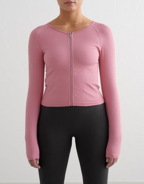 Aim'n - Rose - Giacca color rosa sabbia a coste senza cuciture con zip - view 1
