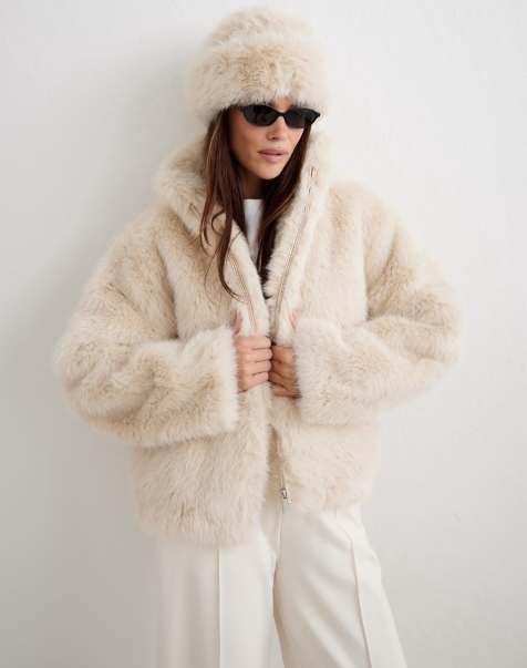 Aim'n Sand faux fur jacket in sand - view 1