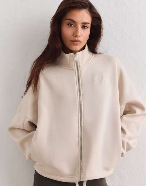 Aim'n Sand script zip jacket in sand - view 1