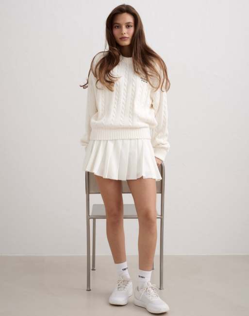 Aim'n - Sense - Gonna pantalone e maglione lavorato a trecce bianco sporco e color argilla scuro