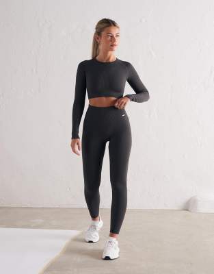 Aim'n - Shadow - Gerippte, nahtlose Leggings in Grau