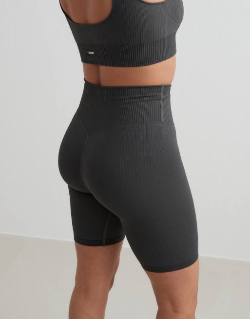 Aim'n Shadow grey ribbed seamless shorts in shadow grey, 4 of 4