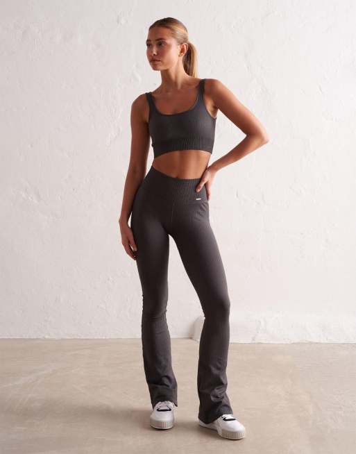 Aim'n - Shadow - Leggings grigi svasati a coste senza cuciture