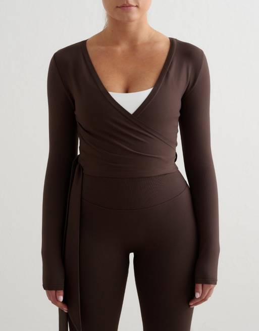 Aim'n - Shape - Top cache-cœur sans coutures à manches longues - Chocolat, 4 de 4