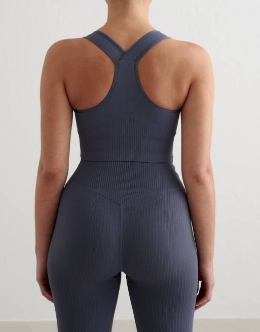 Aim'n Storm blue ribbed seamless high support bra in storm blue, 3 of 4