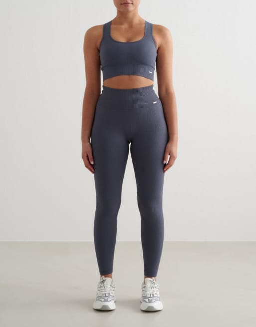 Aim'n Storm blue ribbed seamless high support bra in storm blue, 4 of 4