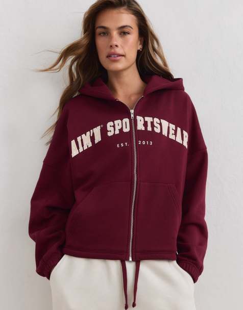 Aim'n - sudadera con capucha y cremallera estilo universitario en merlot - view 1