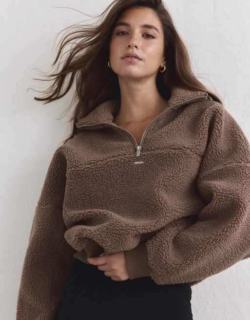 Aim'n sudadera de forro polar con media cremallera en avellana, 4 de 4