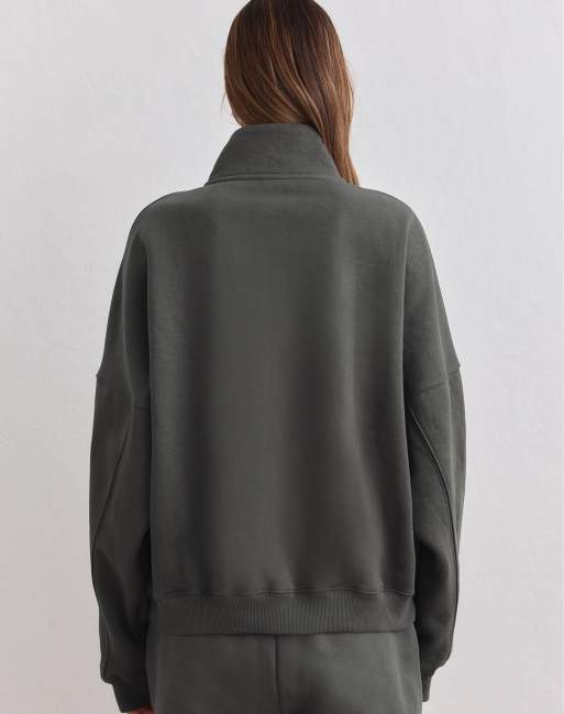 Aim'n - sudadera varsity con media cremallera en dark ivy, 3 de 4
