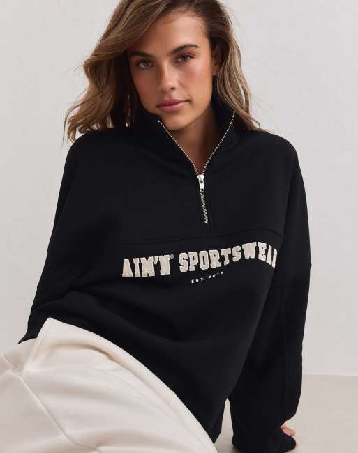 Aim'n - sudadera varsity negra con media cremallera, 3 de 4