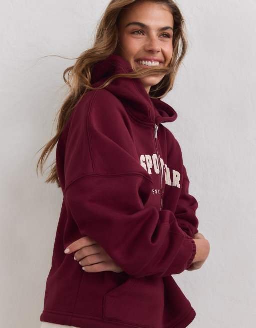 Aim'n sweat à capuche zippé style varsity bordeaux, 2 de 4