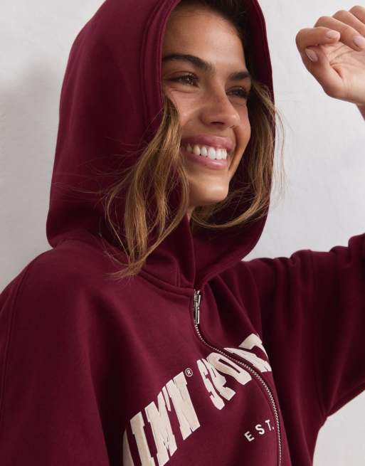 Aim'n sweat à capuche zippé style varsity bordeaux, 4 de 4