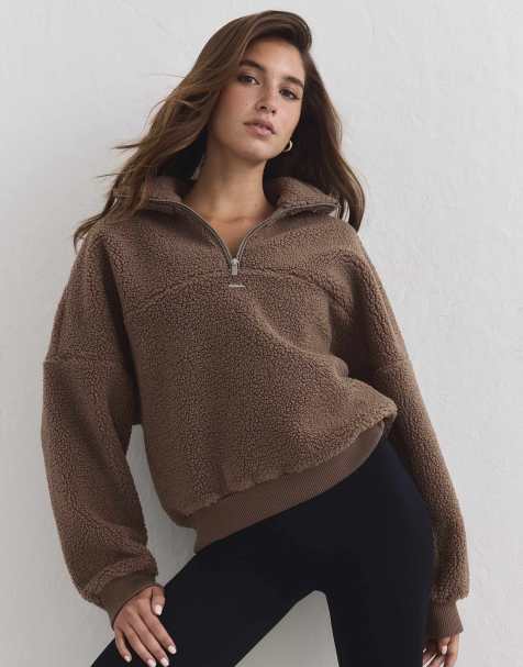 Aim'n sweat en polaire à demi-zip couleur noisette - view 1