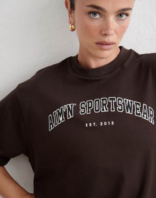 Aim'n T-shirt boyfriend varsity chocolat en chocolat, 3 de 4