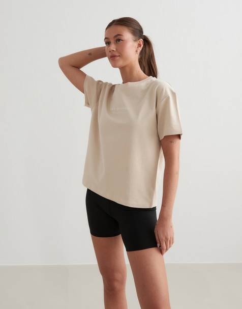 Aim'n - T-shirt coupe carrée avec inscription - Beige café au lait - view 1