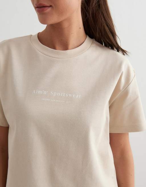 Aim'n - T-shirt squadrata beige café au lait, 3 di 4