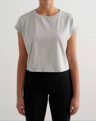 Top basique doux à manches retroussées - Gris chiné 42