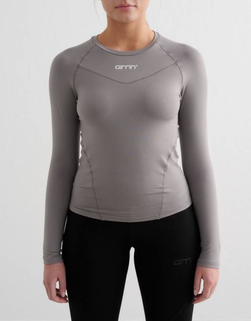 Aim'n - Top basique doux au toucher à manches longues - Gris béton