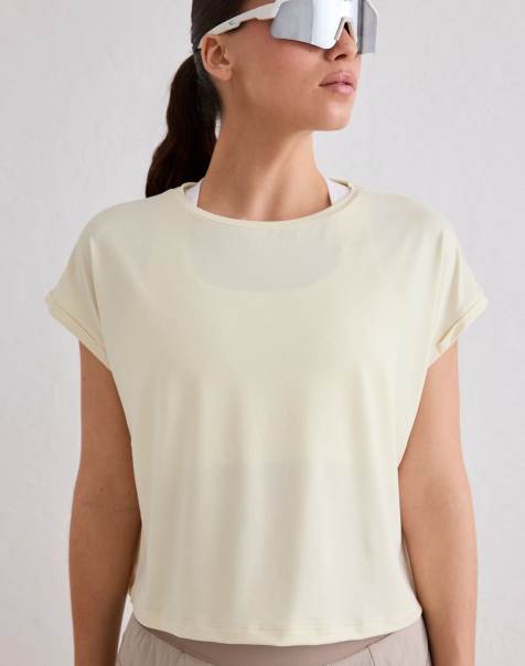 Aim'n - Top blanco limón básico con mangas vueltas de tejido suave - view 1