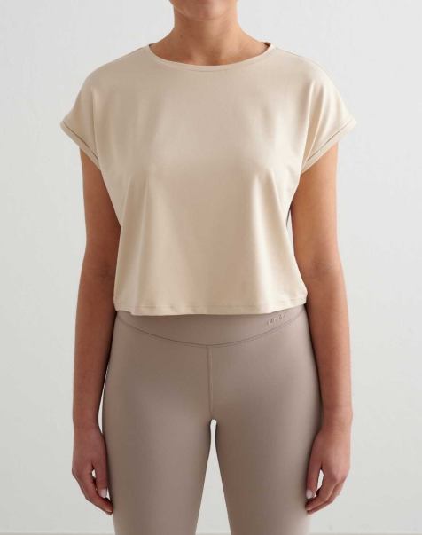 Aim'n - Top morbido basic beige caffellatte con maniche arrotolate - view 1