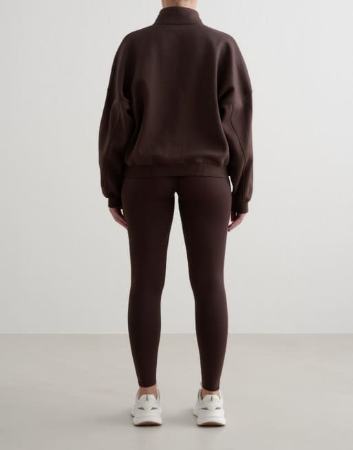 Aim'n - Varsity sweatshirt met halve rits in chocoladebruin, 2 van 4