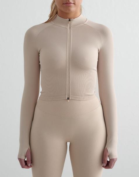 Aim'n - Veste effet sculptant sans coutures à fermeture éclair - Beige - view 1