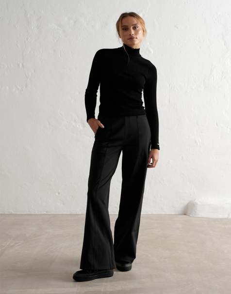 Aim'n - Warme broek met plat gestikte plooien in zwart - view 1