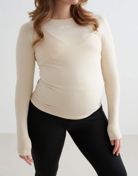 Aim'n – Weiches, langärmliges Basic-Shirt in Café-au-Lait-Beige, Umstandsmode - view 1