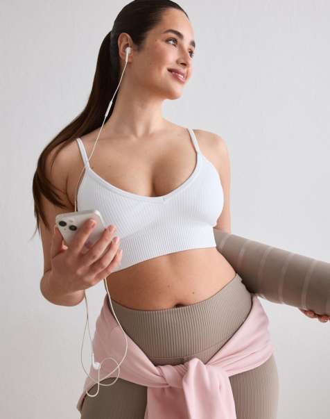 Aim'n - White - Reggiseno bianco a coste senza cuciture con taglio profondo - view 1