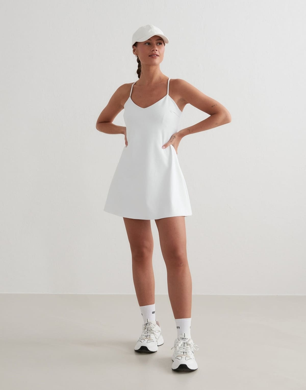 Aim'n White sense strap dress in white