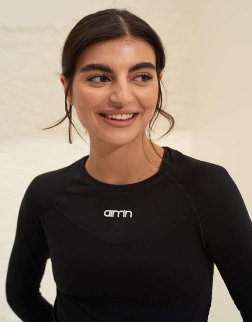Aim'n - Zacht basic T-shirt met lange mouwen in zwart, 4 van 4