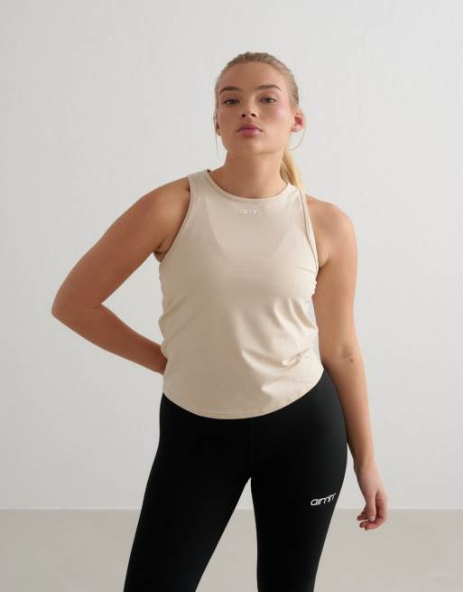 Aim'n - Zacht eenvoudig singlet in café au lait beige, 4 van 4