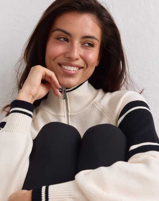 Aim'n zwarte/witte alpine gebreide half-zip in zwart/wit, 4 van 4