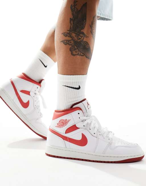 Air Jordan 1 Baskets mi hautes Blanc et rouge