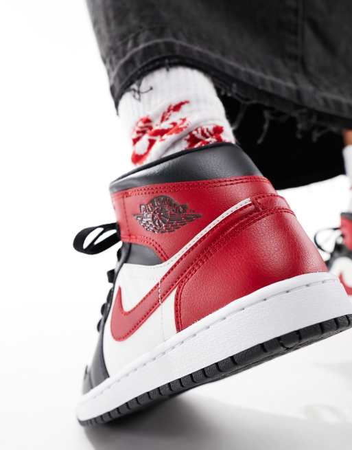 Air Jordan 1 Baskets mi hautes femme Gris fonce et rouge sport