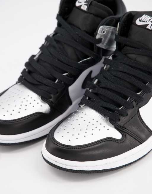 Air Jordan 1 High OG Hoge sneakers in zwart met zilveren neus