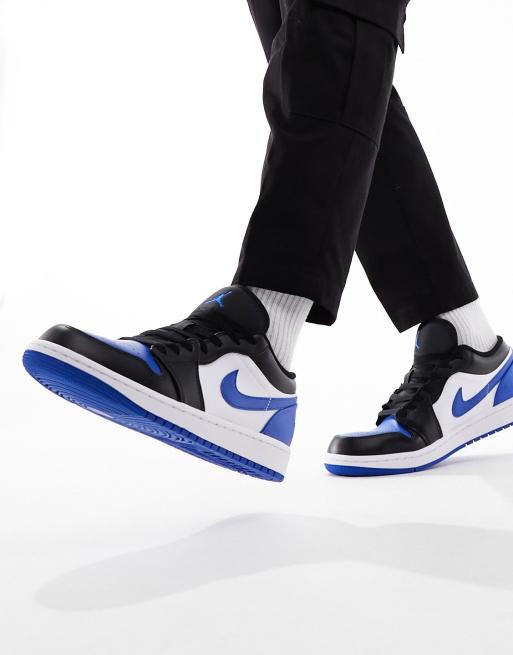 Blue black store and white jordans